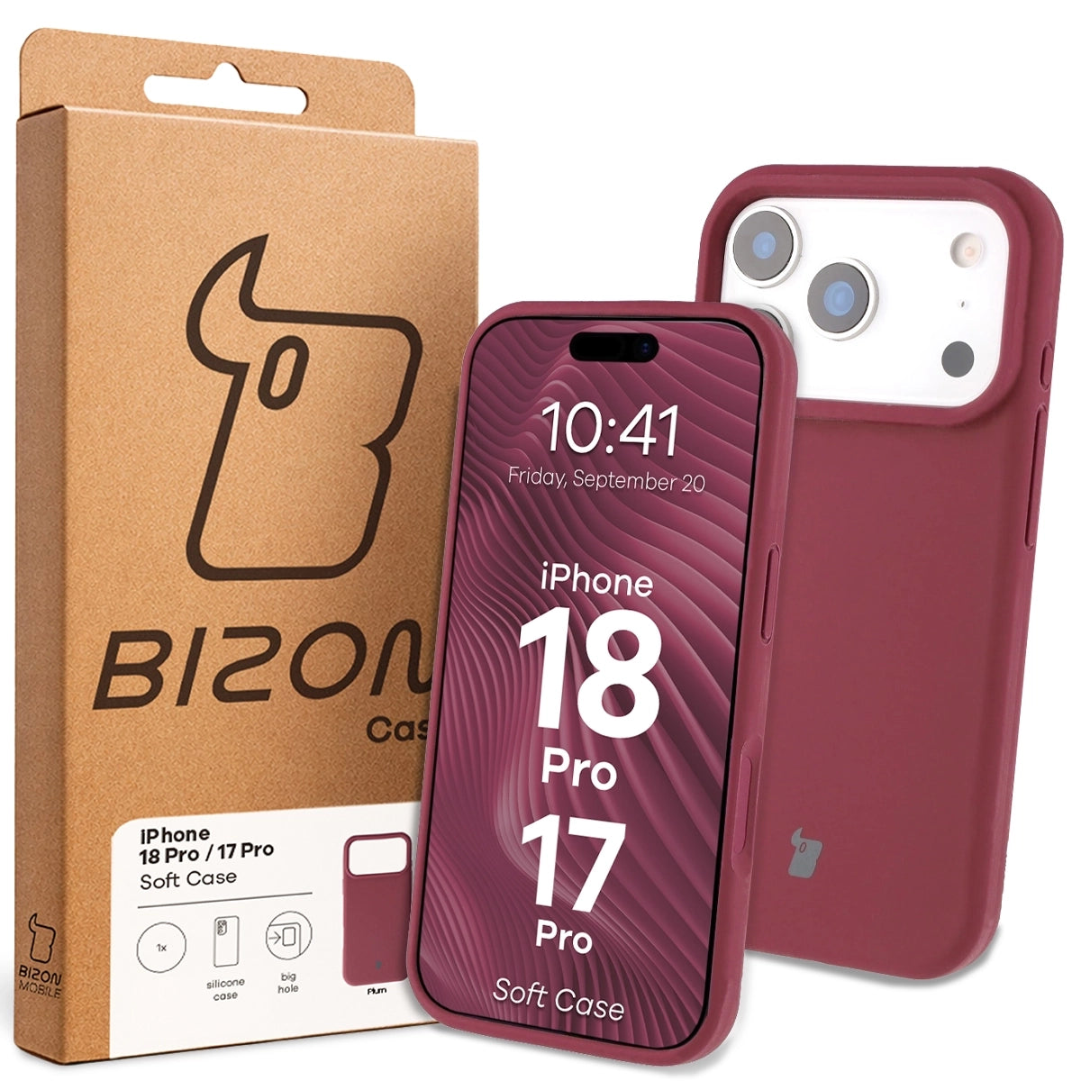 Silikon Handyhülle für iPhone 18 Pro / 17 Pro, Bizon Soft Case, Pflaumenfarbe