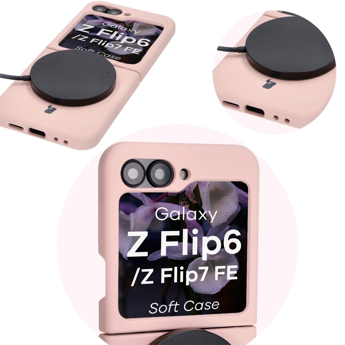 Silikon Handyhülle für Galaxy Z Flip7 FE / Z Flip6, Bizon Soft Case, Hellrosa