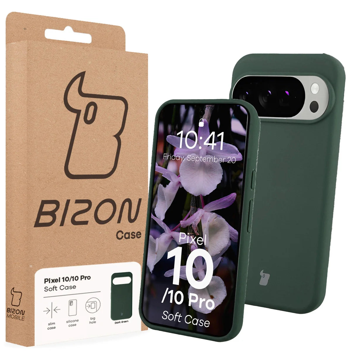 Silikon Handyhülle für Google Pixel 10 / 10 Pro, Bizon Soft Case, Dunkelgrün