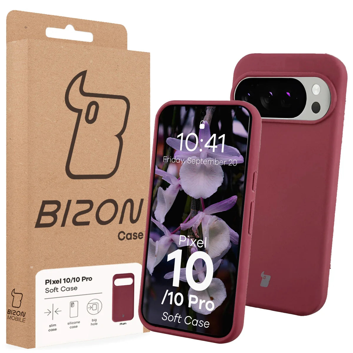 Silikon Handyhülle für Google Pixel 10 / 10 Pro, Bizon Soft Case, Pflaumenfarbe