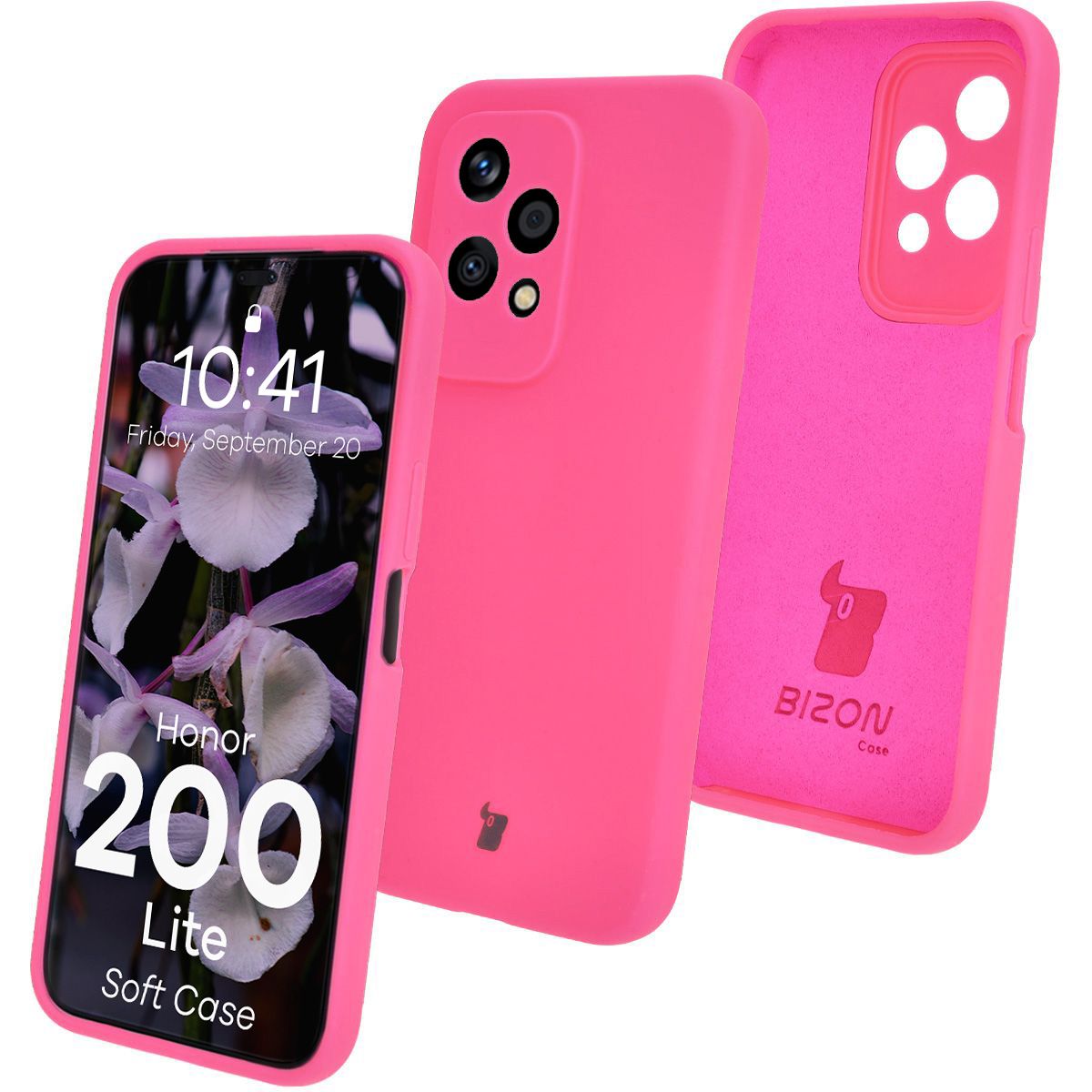 Silikon Handyhülle für Honor 200 Lite, Bizon Soft Case, Neon-Pink