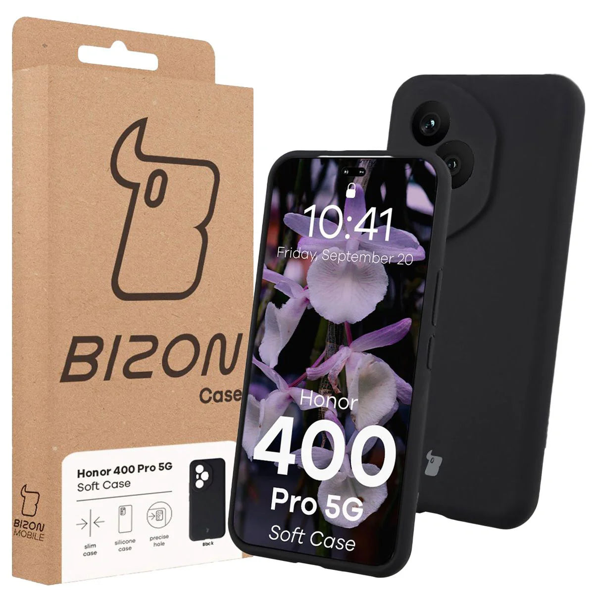 Silikon Handyhülle für Honor 400 Pro, Bizon Soft Case, Schwarz