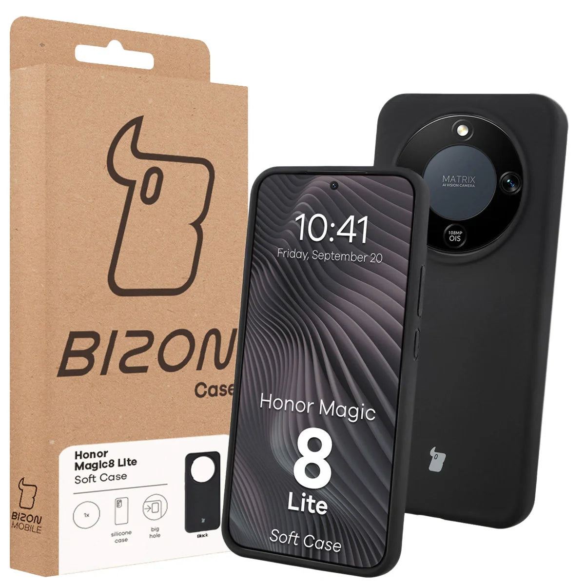 Silikon Handyhülle für Honor Magic8 Lite, Bizon Soft Case, Schwarz