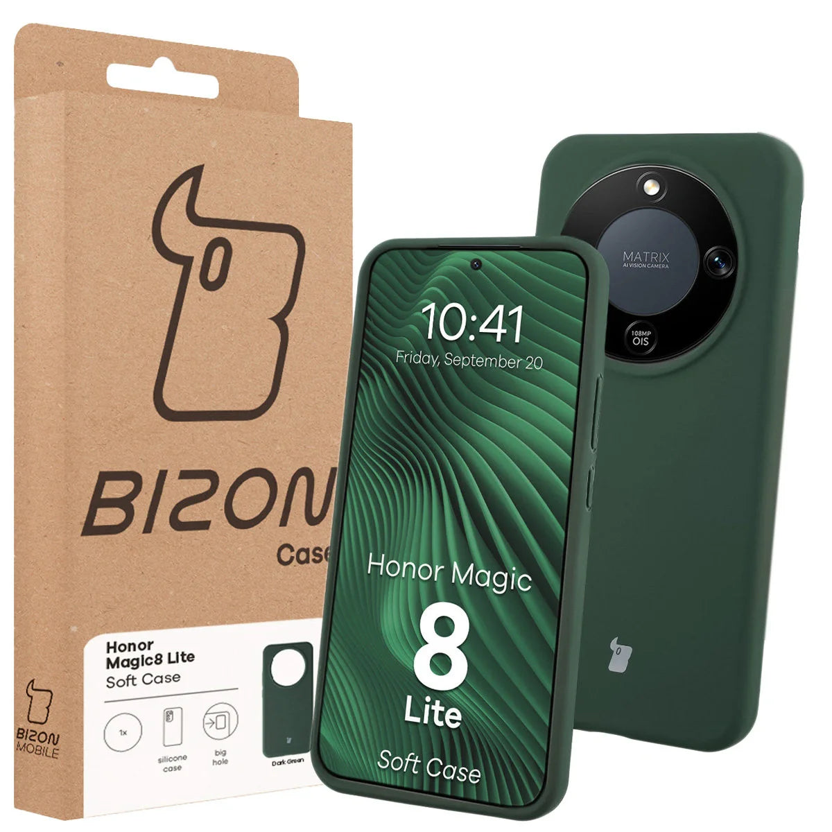 Silikon Handyhülle für Honor Magic8 Lite, Bizon Soft Case, Dunkelgrün