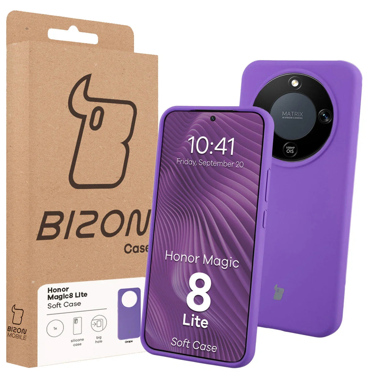 Silikon Handyhülle für Honor Magic8 Lite, Bizon Soft Case, Violett