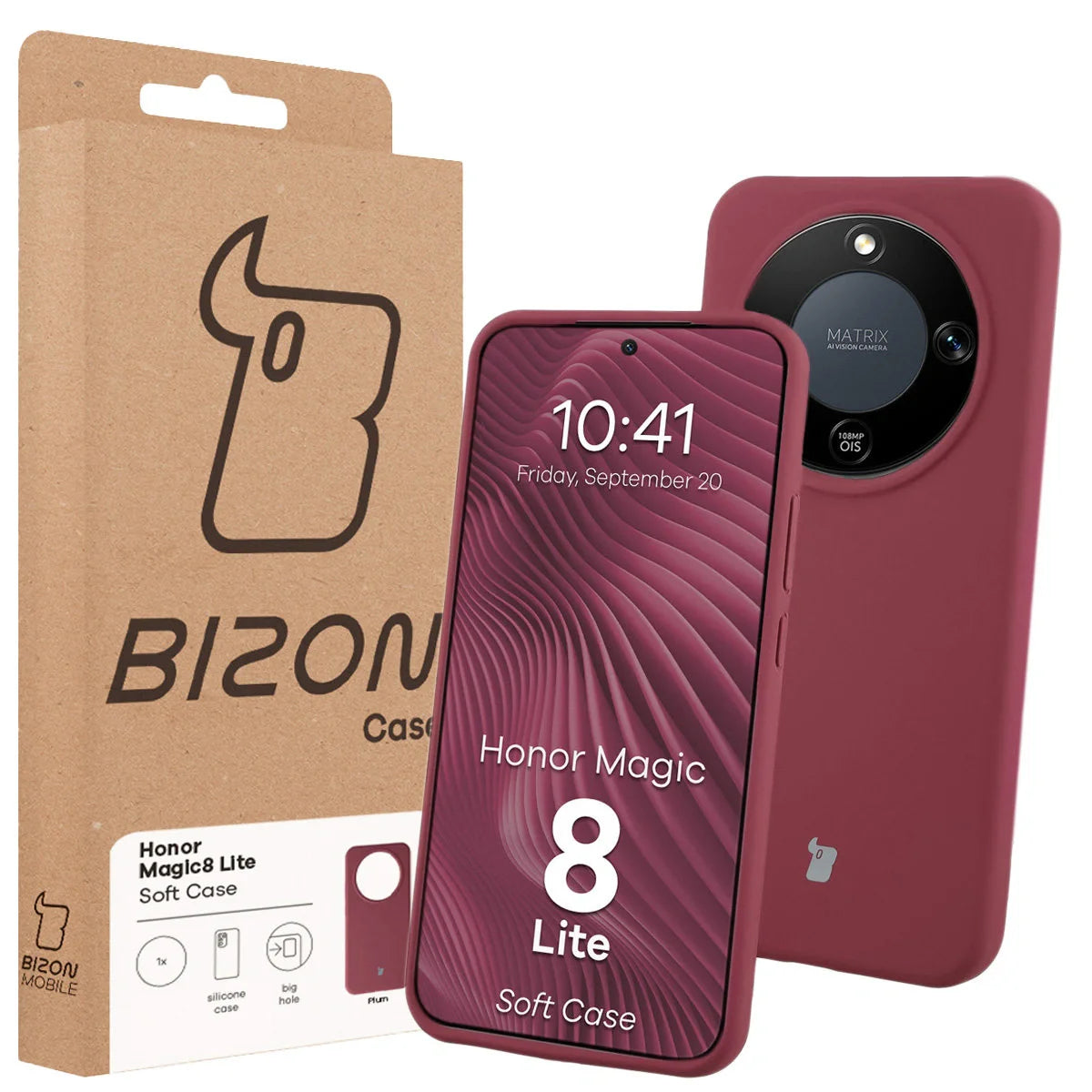 Silikon Handyhülle für Honor Magic8 Lite, Bizon Soft Case, Pflaumenfarbe