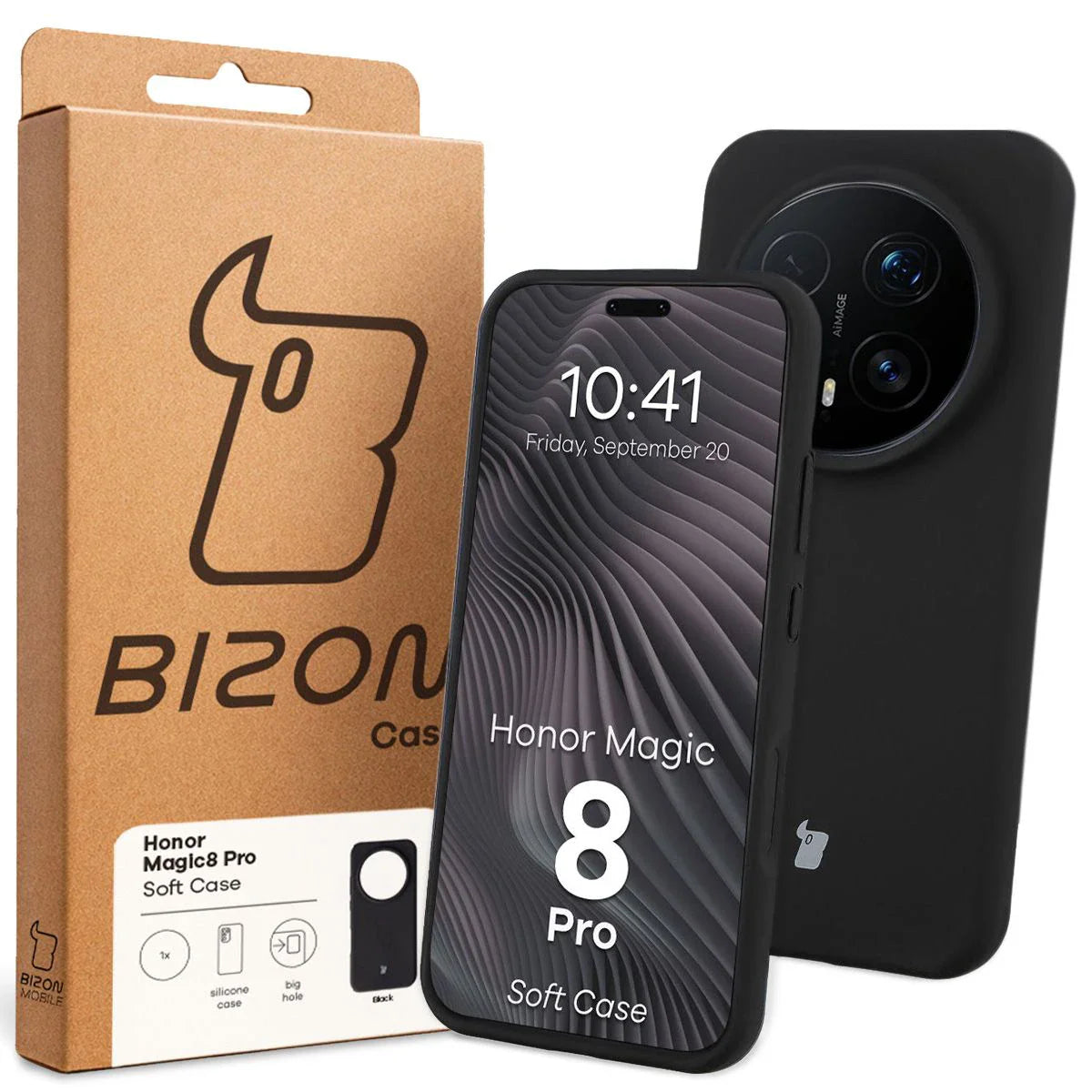 Silikon Handyhülle für Honor Magic8 Pro, Bizon Soft Case, Schwarz