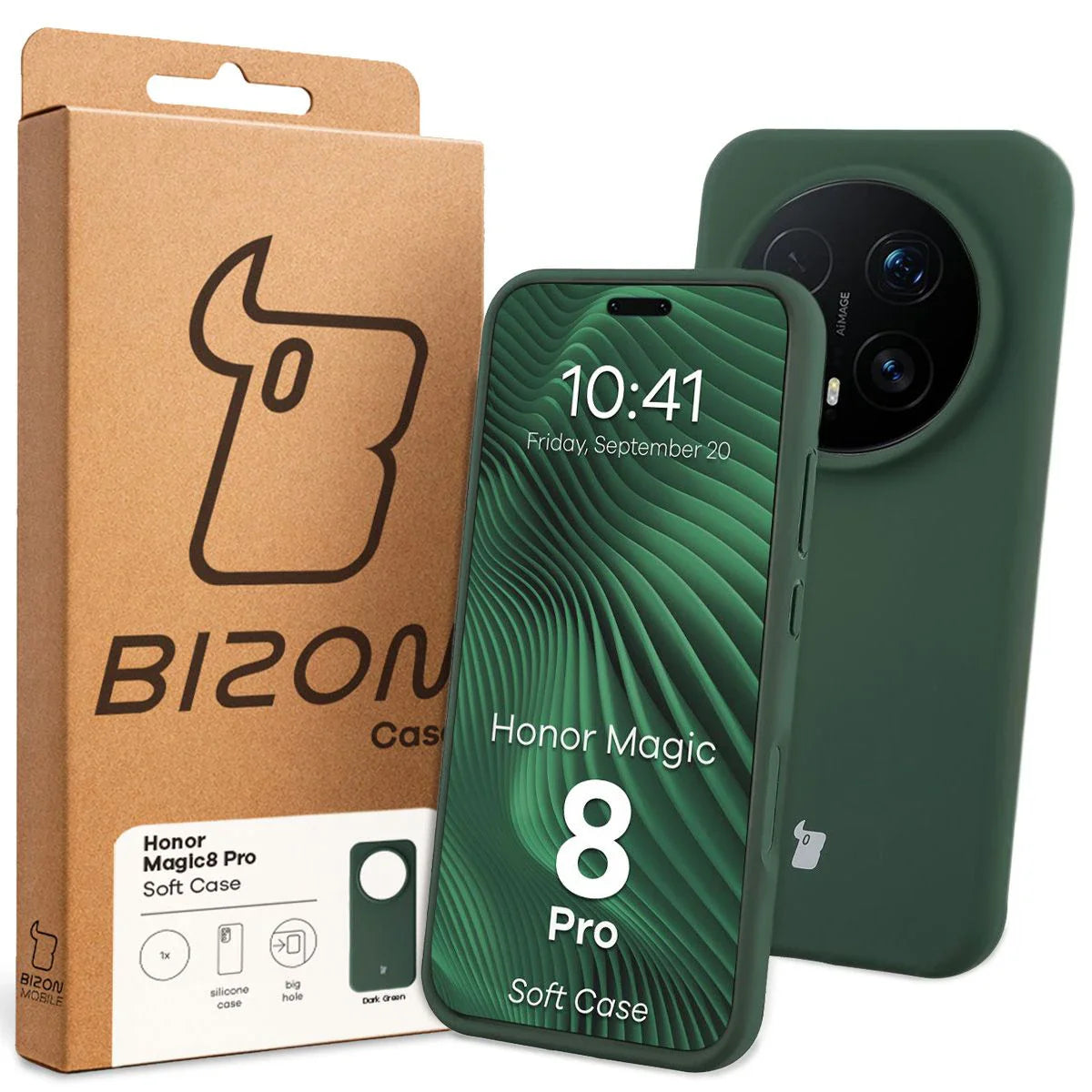 Silikon Handyhülle für Honor Magic8 Pro, Bizon Soft Case, Dunkelgrün