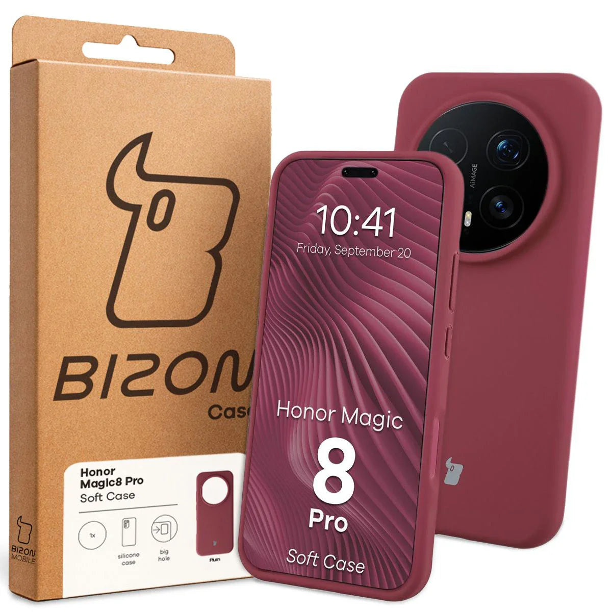 Silikon Handyhülle für Honor Magic8 Pro, Bizon Soft Case, Pflaumenfarbe