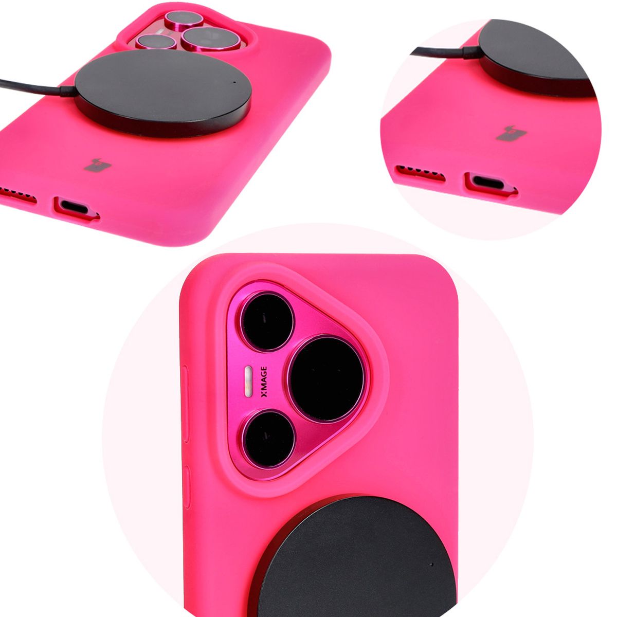 Silikon Handyhülle für Huawei Pura 70, Bizon Soft Case, Neon-Pink