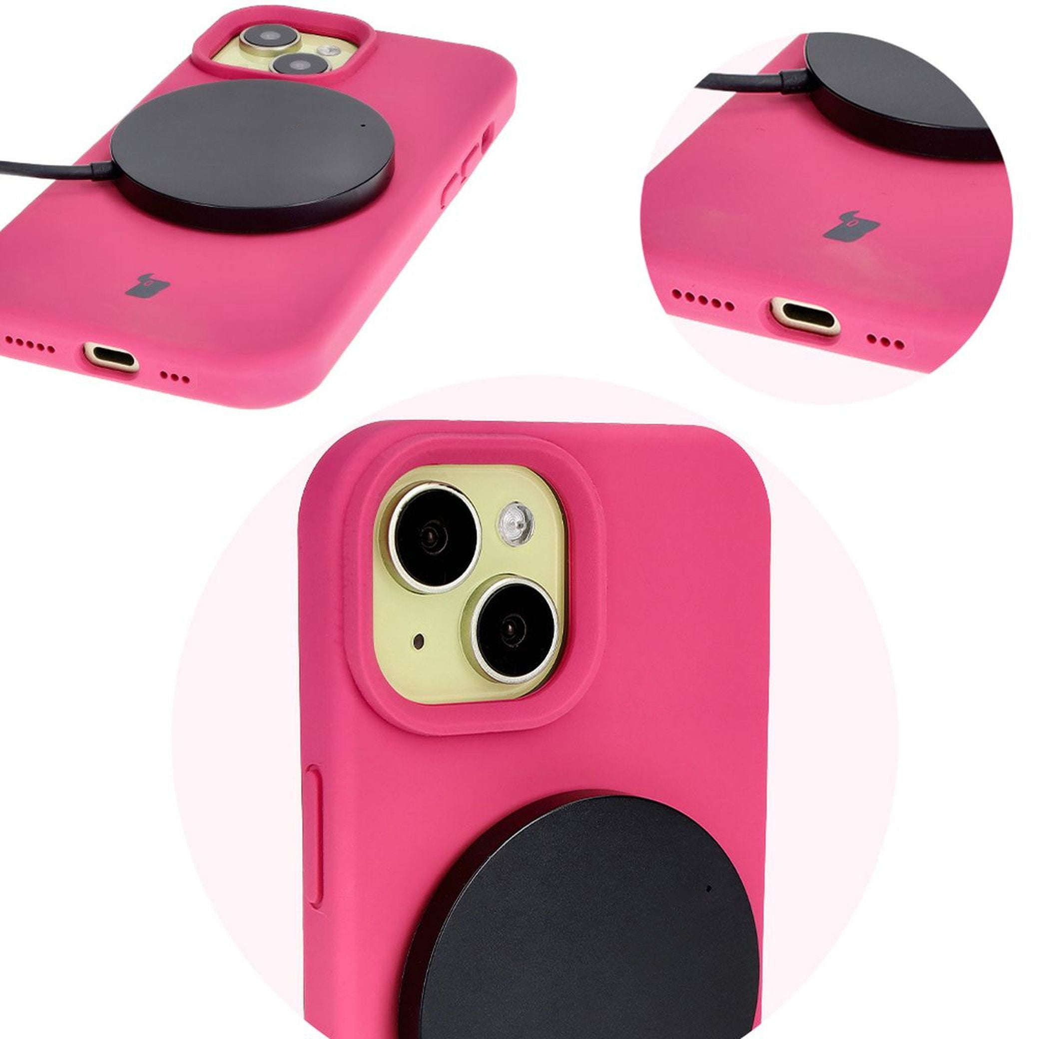 Silikon Handyhülle für iPhone 15, Bizon Soft Case, Dunkelpink