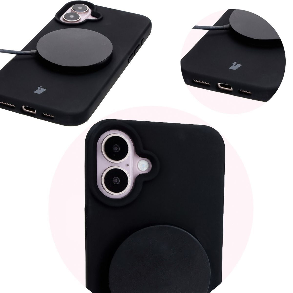 Silikon Handyhülle für iPhone 16, Bizon Soft Case, Schwarz