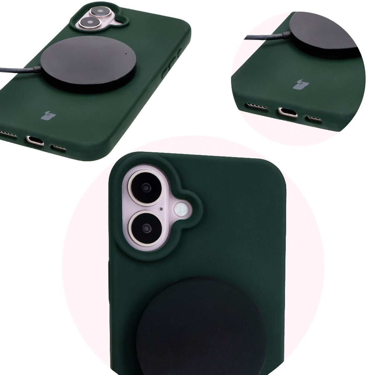 Silikon Handyhülle für iPhone 16, Bizon Soft Case, Dunkelgrün