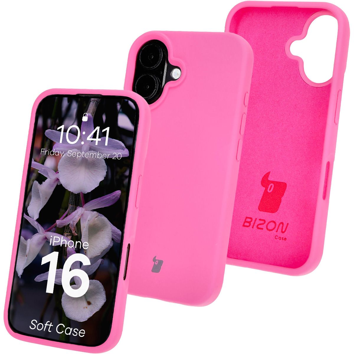 Silikon Handyhülle für iPhone 16, Bizon Soft Case, Dunkelpink