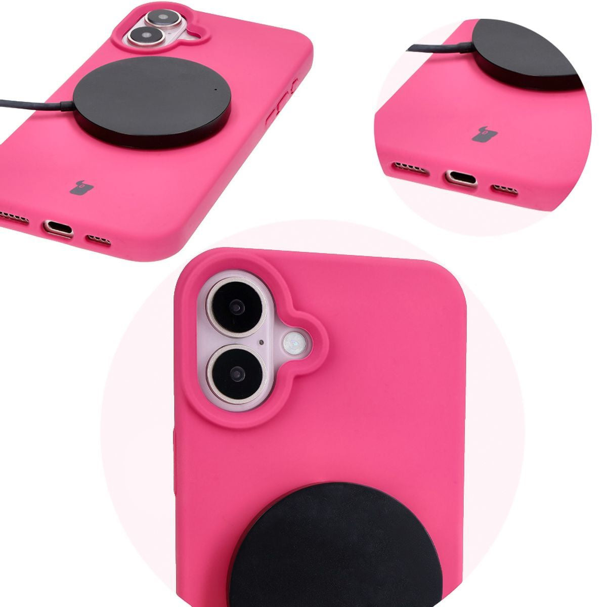 Silikon Handyhülle für iPhone 16, Bizon Soft Case, Dunkelpink