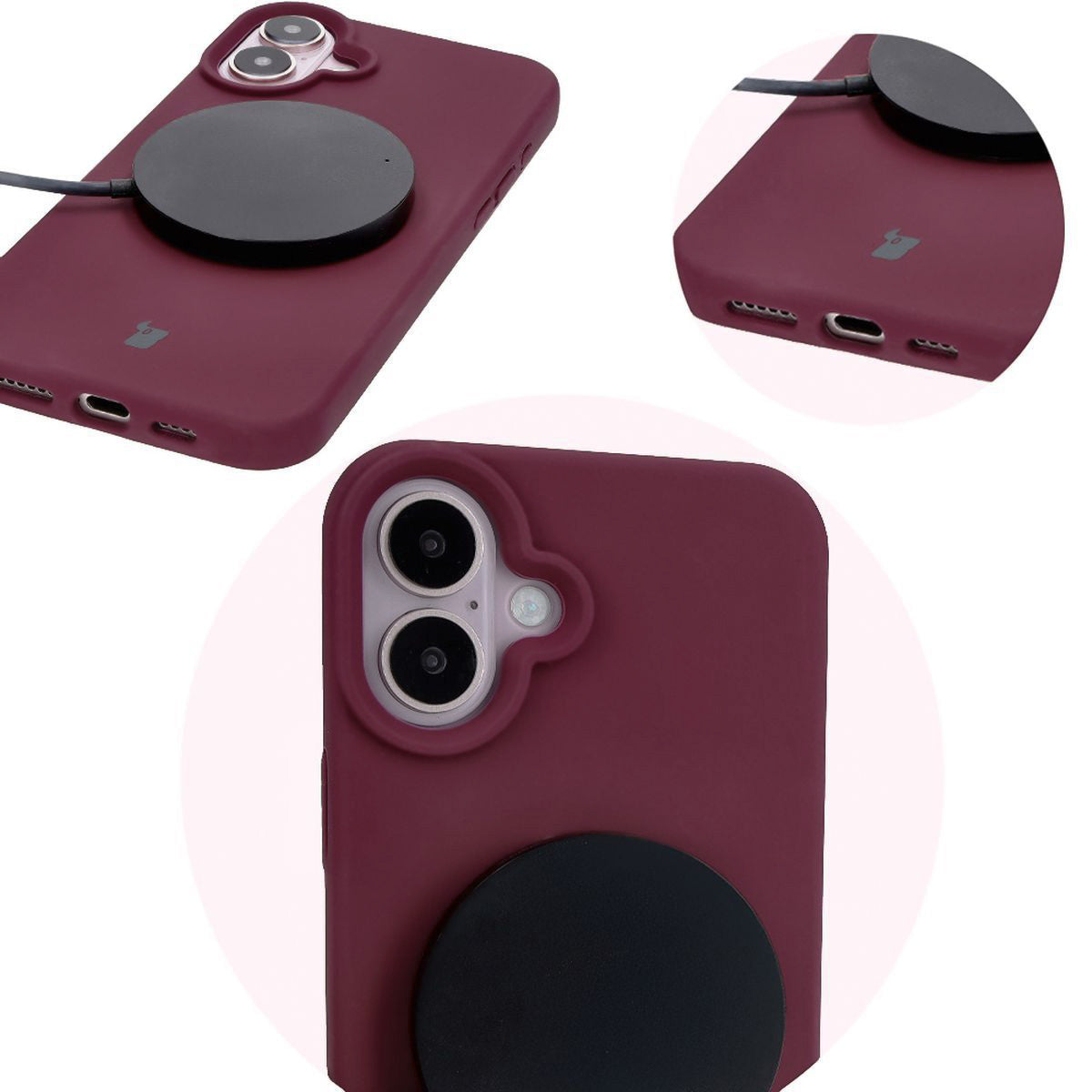 Silikon Handyhülle für iPhone 16, Bizon Soft Case, Pflaumenfarbe
