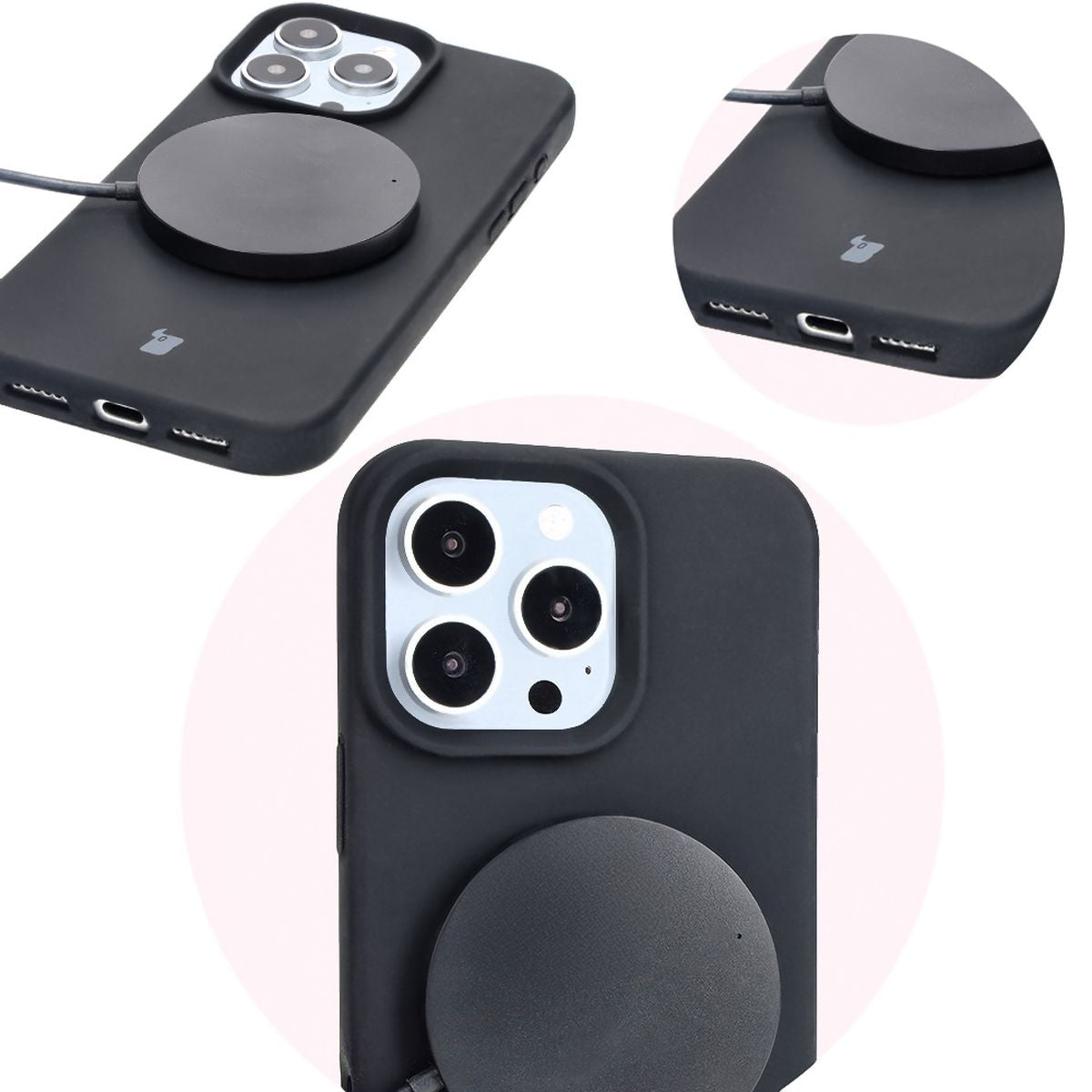 Silikon Handyhülle für iPhone 16 Pro, Bizon Soft Case, Schwarz
