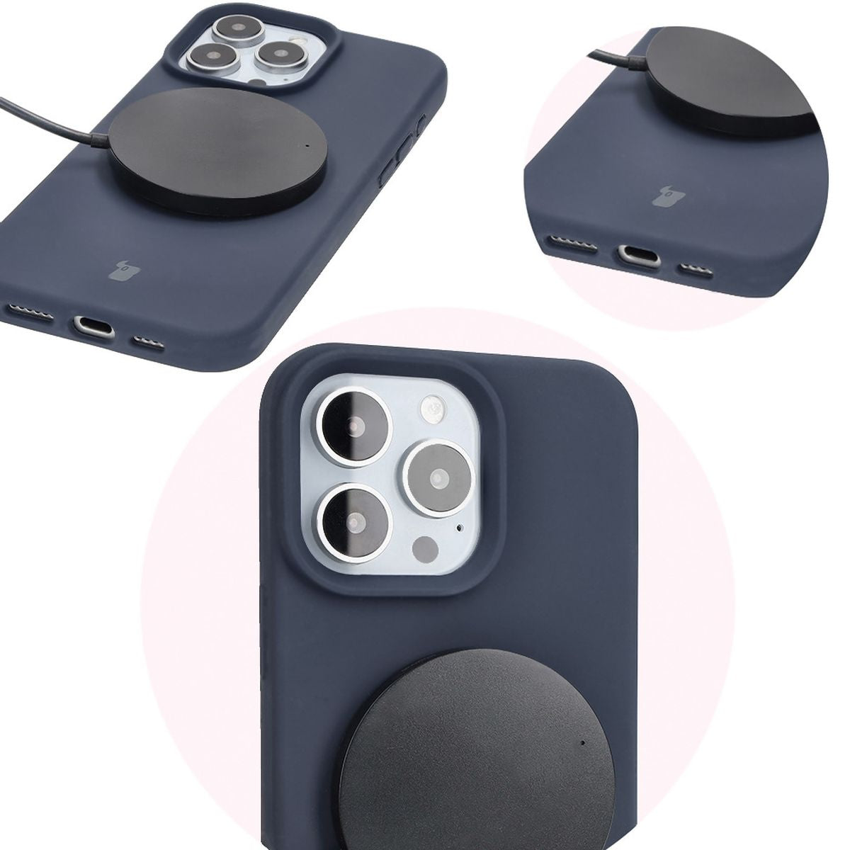 Silikon Handyhülle für iPhone 16 Pro, Bizon Soft Case, Dunkelblau