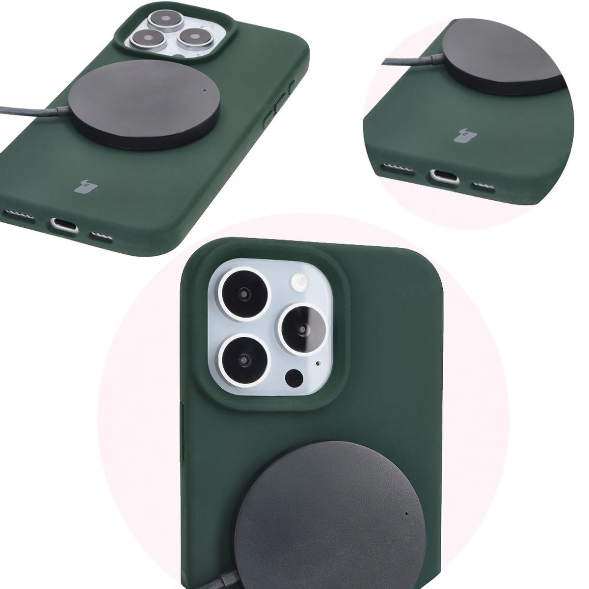 Silikon Handyhülle für iPhone 16 Pro, Bizon Soft Case, Dunkelgrün