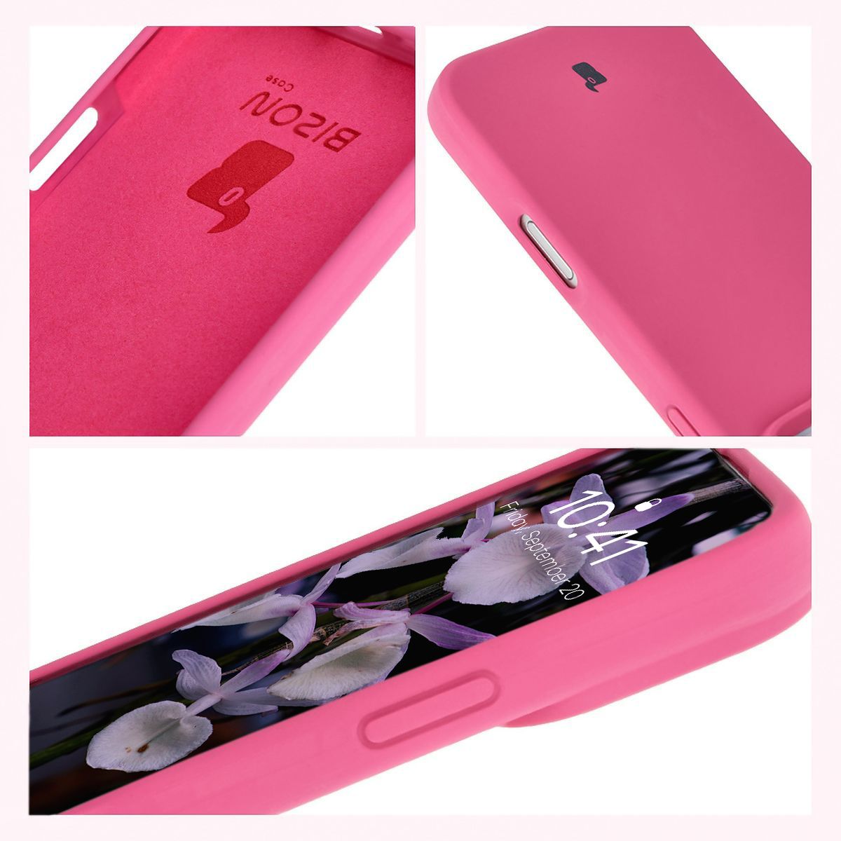 Silikon Handyhülle für iPhone 16 Pro, Bizon Soft Case, Dunkelpink