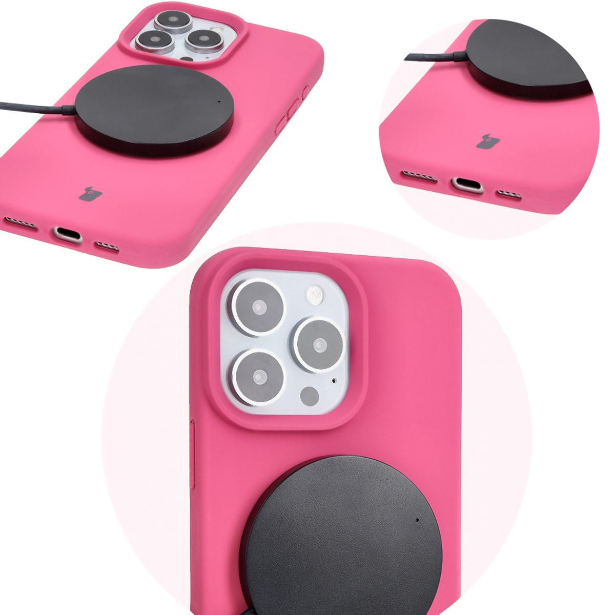 Silikon Handyhülle für iPhone 16 Pro, Bizon Soft Case, Dunkelpink