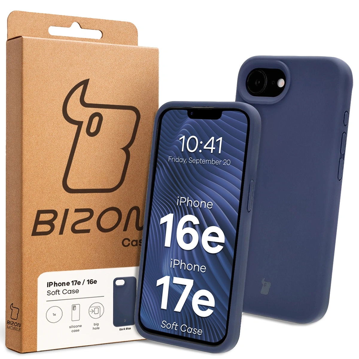 Silikon Handyhülle für iPhone 17e / 16e, Bizon Soft Case, Dunkelblau