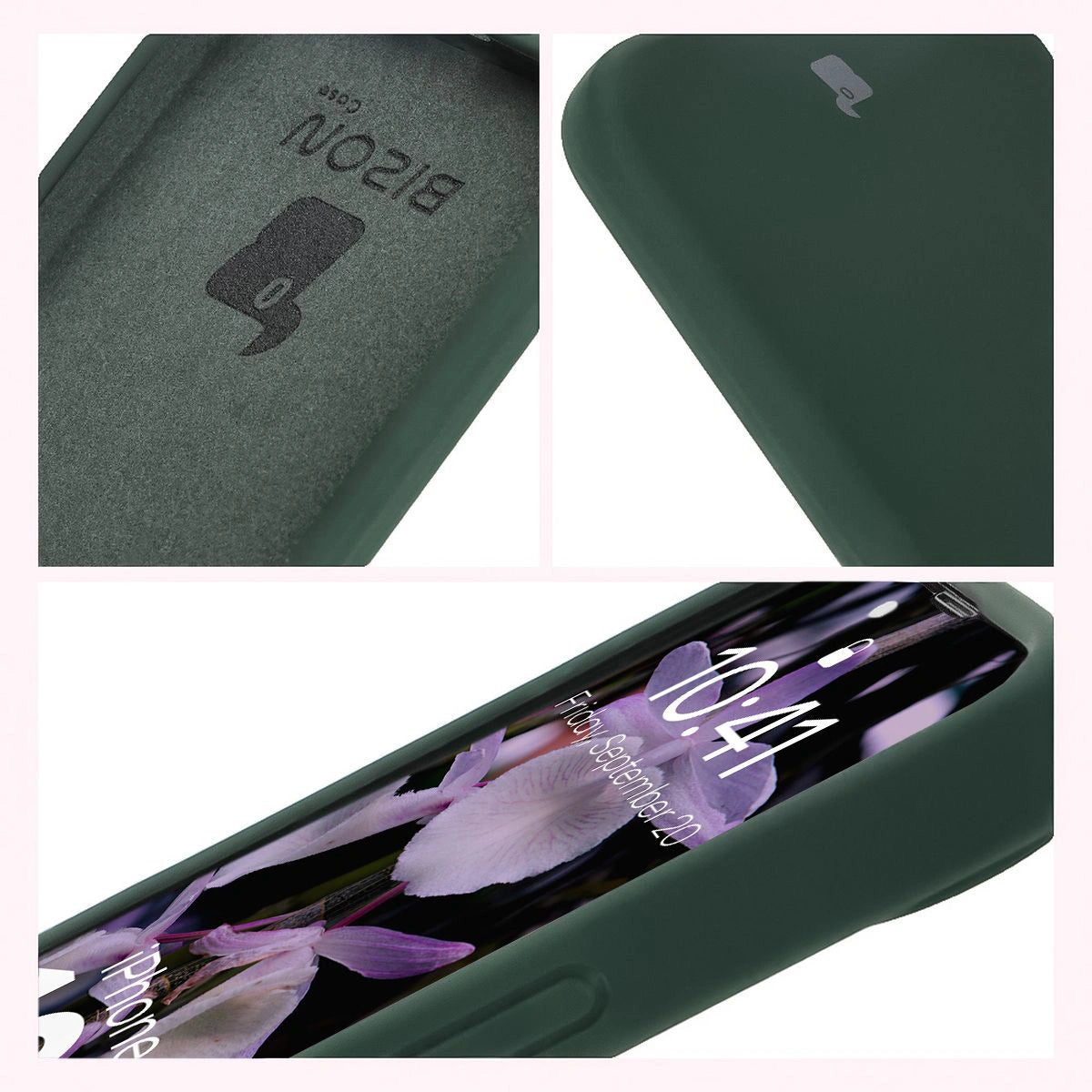 Silikon Handyhülle für iPhone 17e / 16e, Bizon Soft Case, Dunkelgrün