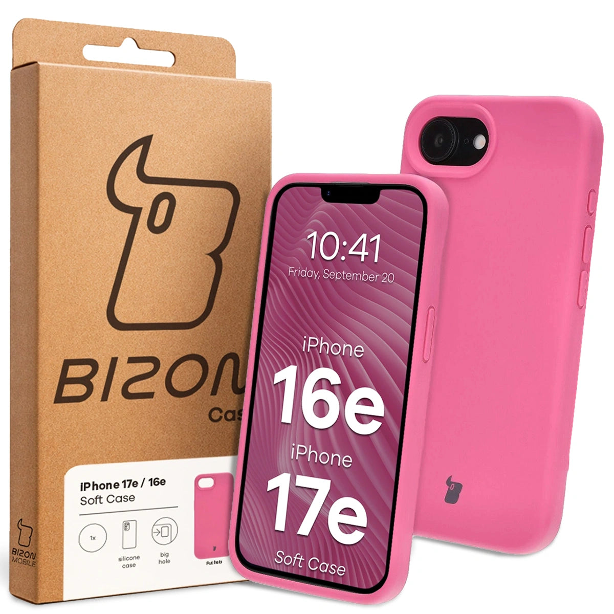 Silikon Handyhülle für iPhone 17e / 16e, Bizon Soft Case, Dunkelpink