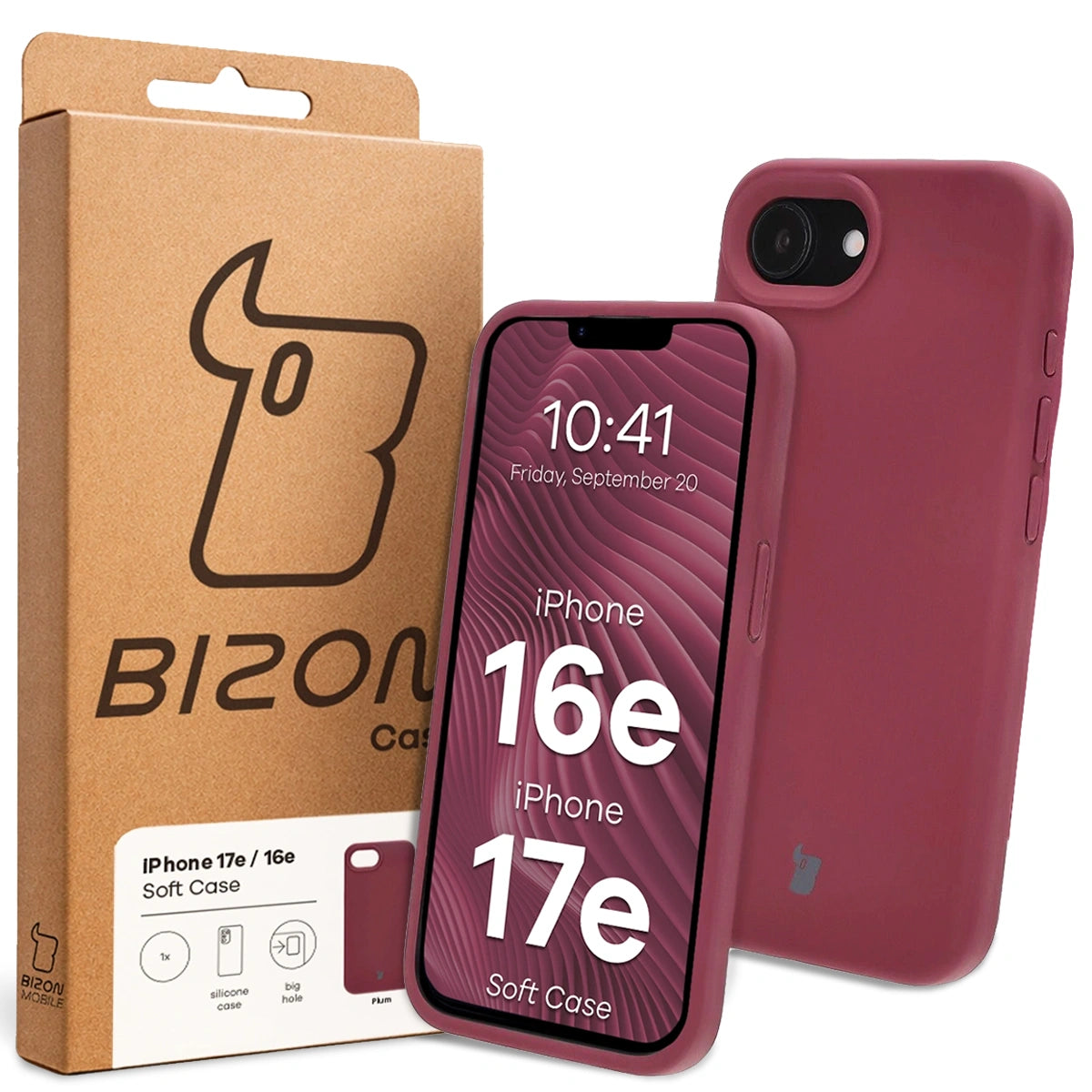Silikon Handyhülle für iPhone 17e / 16e, Bizon Soft Case, Pflaumenfarbe