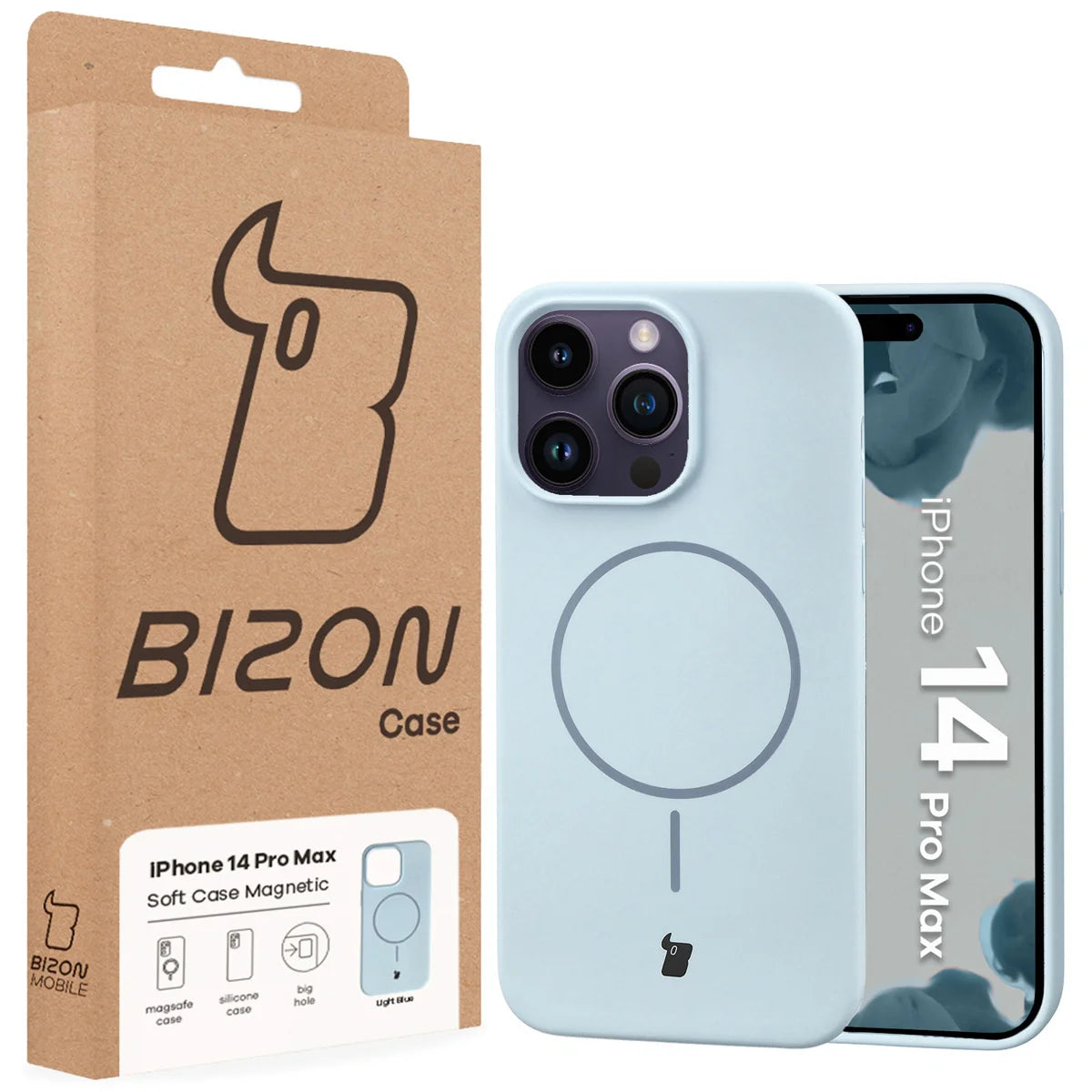 Silikon Handyhülle mit Magnetring für iPhone 14 Pro Max, Bizon Soft Case Magnetic, Hellblau