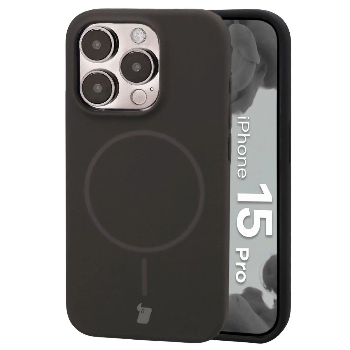 Silikon Handyhülle mit Magnetring für iPhone 15 Pro, Bizon Soft Case Magnetic, Schwarz