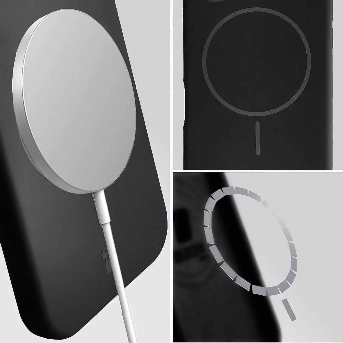 Silikon Handyhülle mit Magnetring für iPhone 15 Pro, Bizon Soft Case Magnetic, Schwarz