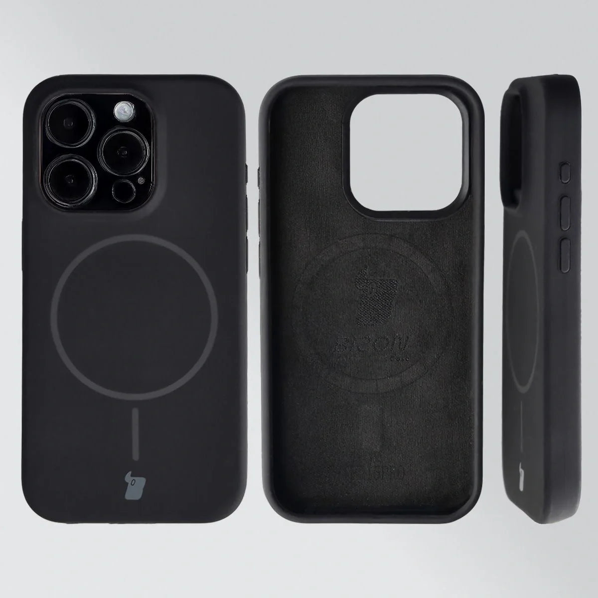 Silikon Handyhülle mit Magnetring für iPhone 15 Pro, Bizon Soft Case Magnetic, Schwarz