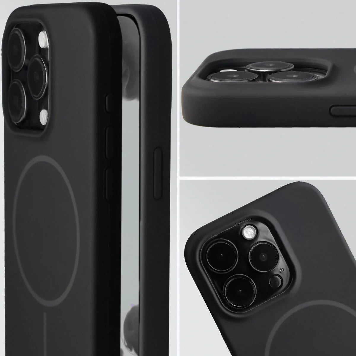 Silikon Handyhülle mit Magnetring für iPhone 15 Pro, Bizon Soft Case Magnetic, Schwarz