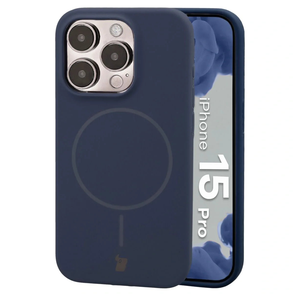 Silikon Handyhülle mit Magnetring für iPhone 15 Pro, Bizon Soft Case Magnetic, Dunkelblau
