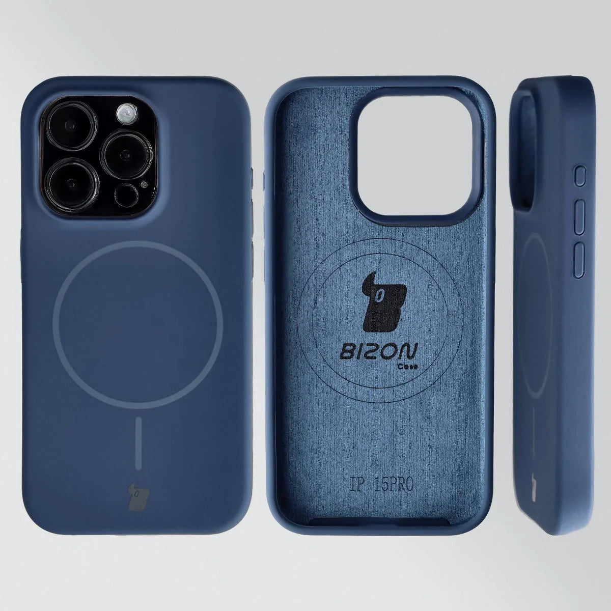 Silikon Handyhülle mit Magnetring für iPhone 15 Pro, Bizon Soft Case Magnetic, Dunkelblau