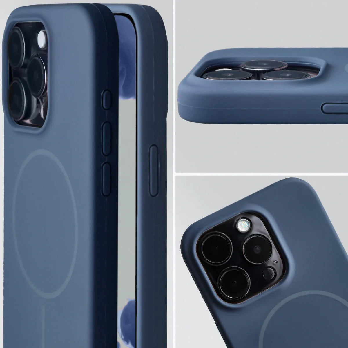 Silikon Handyhülle mit Magnetring für iPhone 15 Pro, Bizon Soft Case Magnetic, Dunkelblau