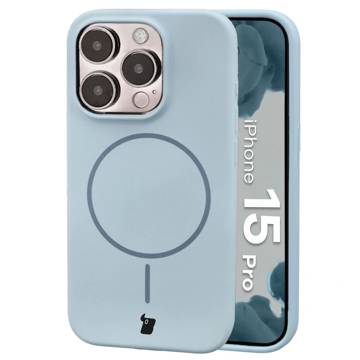 Silikon Handyhülle mit Magnetring für iPhone 15 Pro, Bizon Soft Case Magnetic, Hellblau