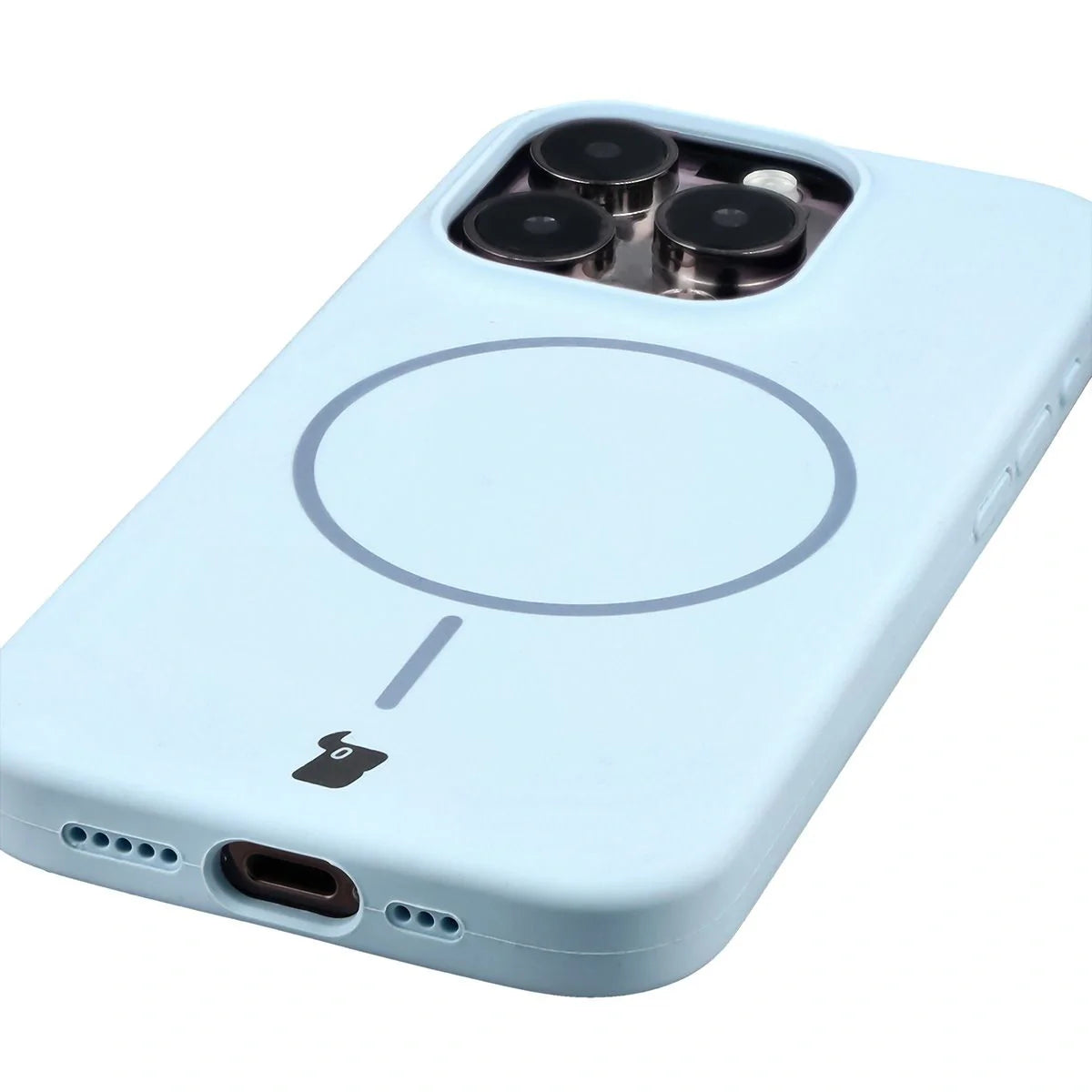Silikon Handyhülle mit Magnetring für iPhone 15 Pro, Bizon Soft Case Magnetic, Hellblau