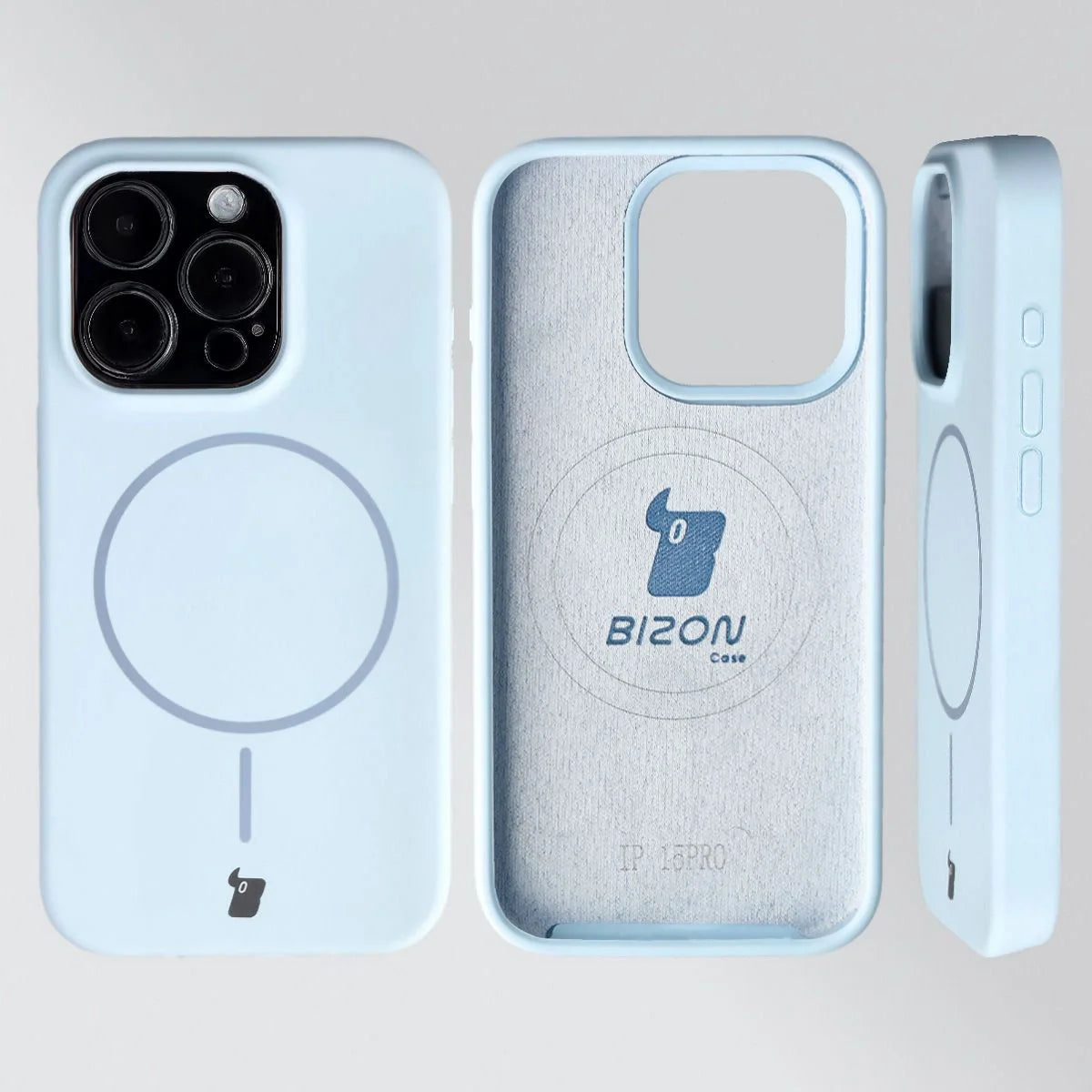 Silikon Handyhülle mit Magnetring für iPhone 15 Pro, Bizon Soft Case Magnetic, Hellblau