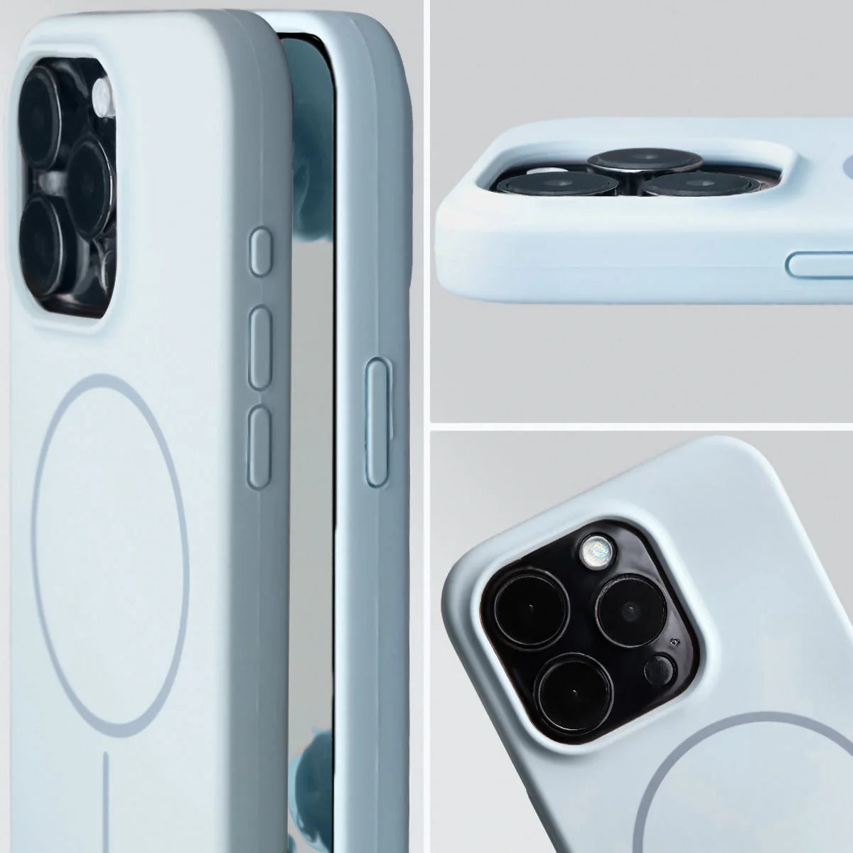 Silikon Handyhülle mit Magnetring für iPhone 15 Pro, Bizon Soft Case Magnetic, Hellblau