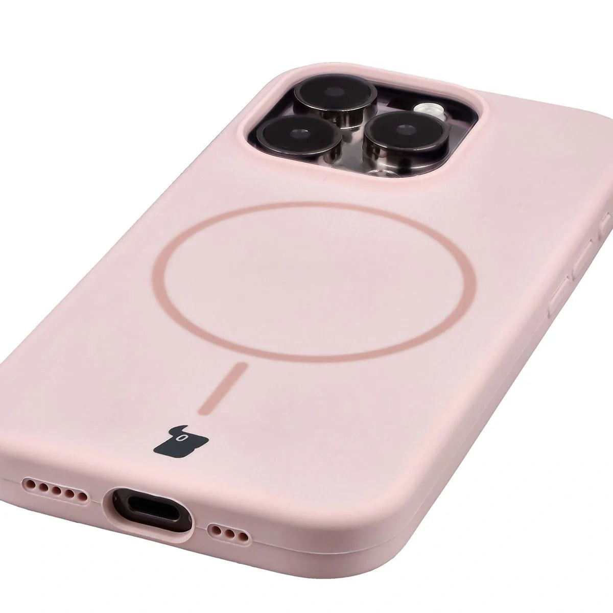 Silikon Handyhülle mit Magnetring für iPhone 15 Pro, Bizon Soft Case Magnetic, Hellrosa