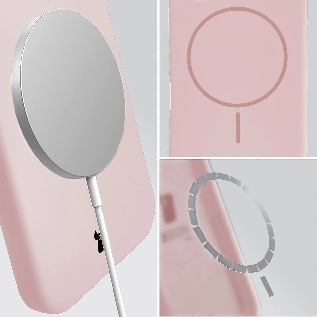Silikon Handyhülle mit Magnetring für iPhone 15 Pro, Bizon Soft Case Magnetic, Hellrosa