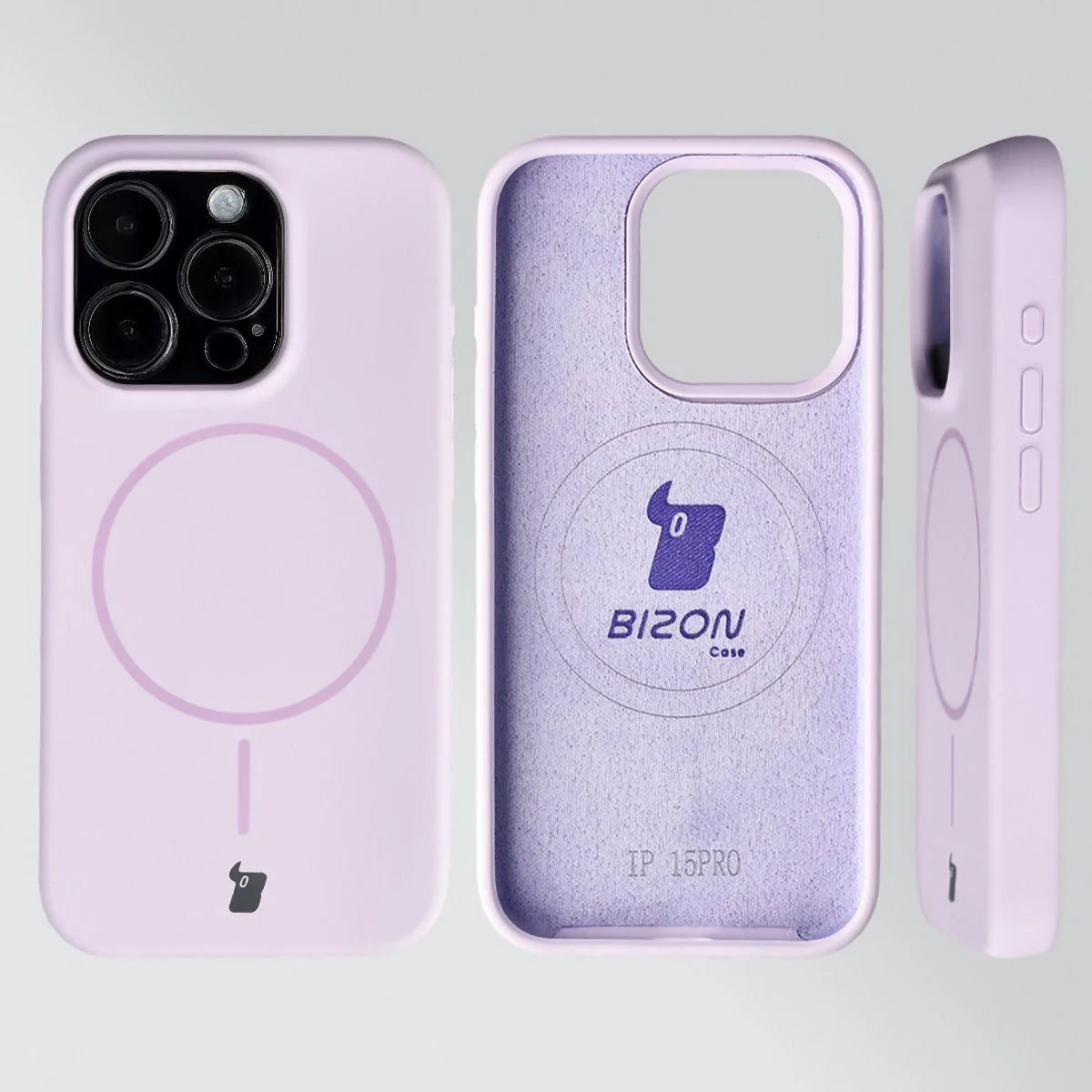 Silikon Handyhülle mit Magnetring für iPhone 15 Pro, Bizon Soft Case Magnetic, Hellviolett
