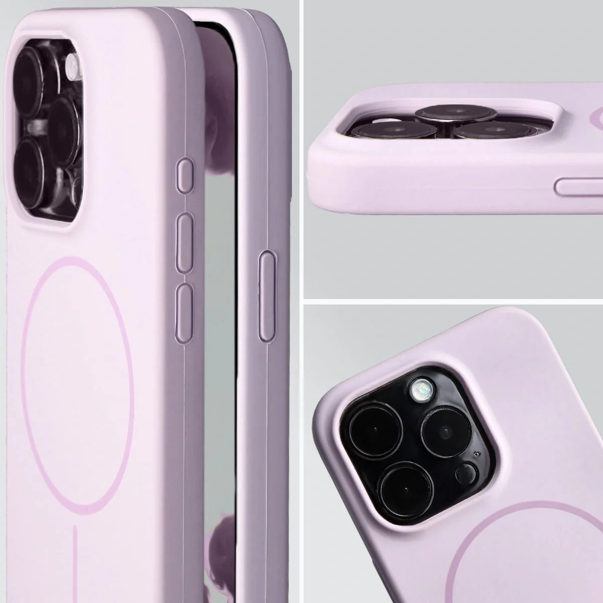 Silikon Handyhülle mit Magnetring für iPhone 15 Pro, Bizon Soft Case Magnetic, Hellviolett