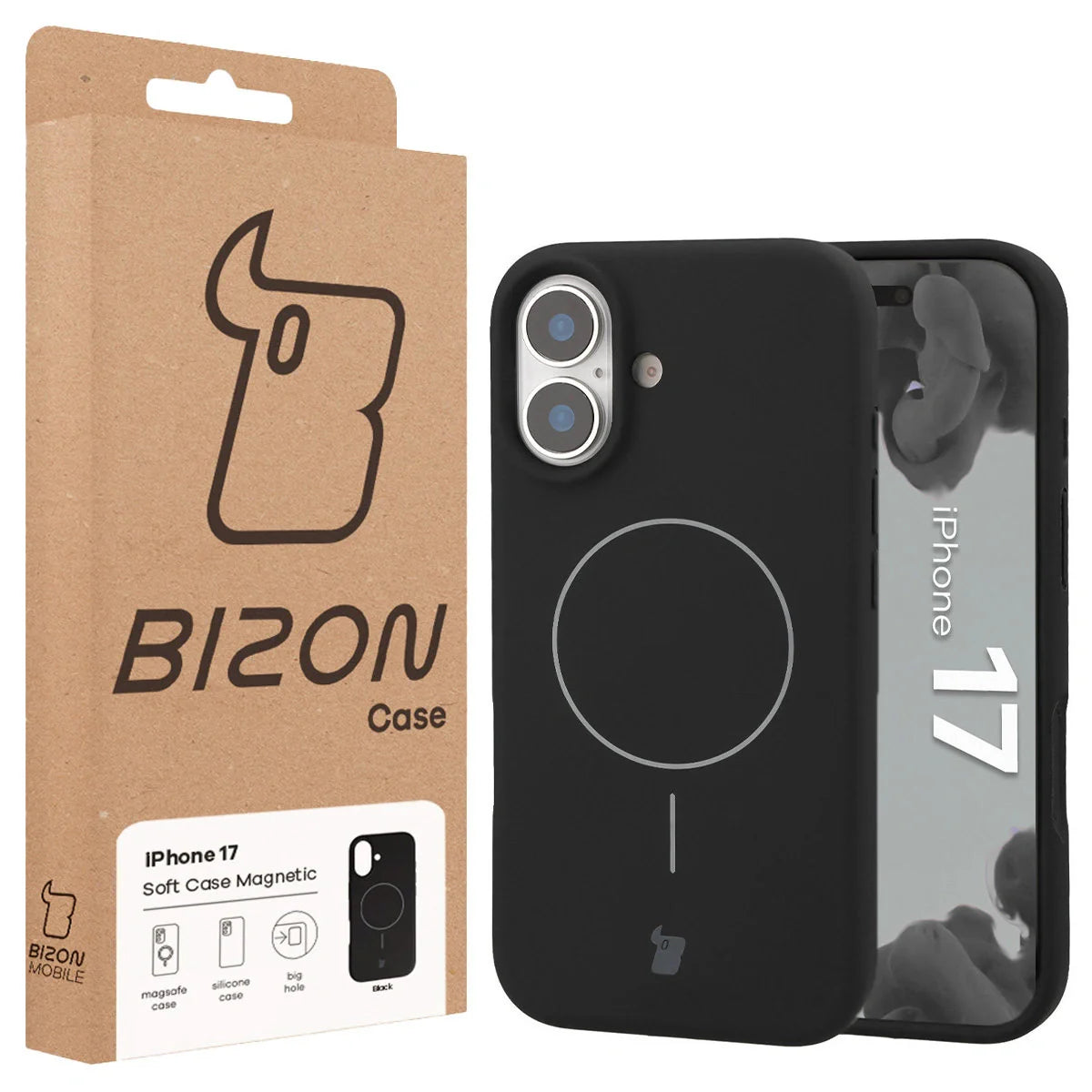 Silikon Handyhülle mit Magnetring für iPhone 17, Bizon Soft Case Magnetic, Schwarz