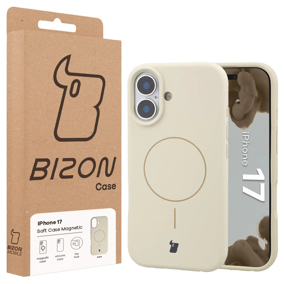 Silikon Handyhülle mit Magnetring für iPhone 17, Bizon Soft Case Magnetic, Écru