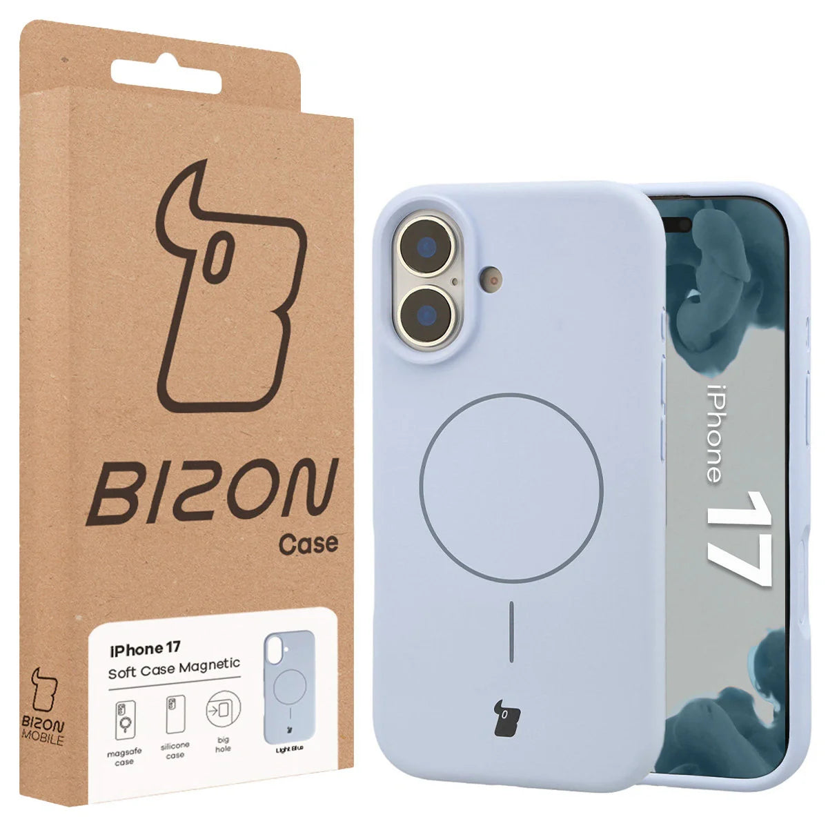 Silikon Handyhülle mit Magnetring für iPhone 17, Bizon Soft Case Magnetic, Hellblau