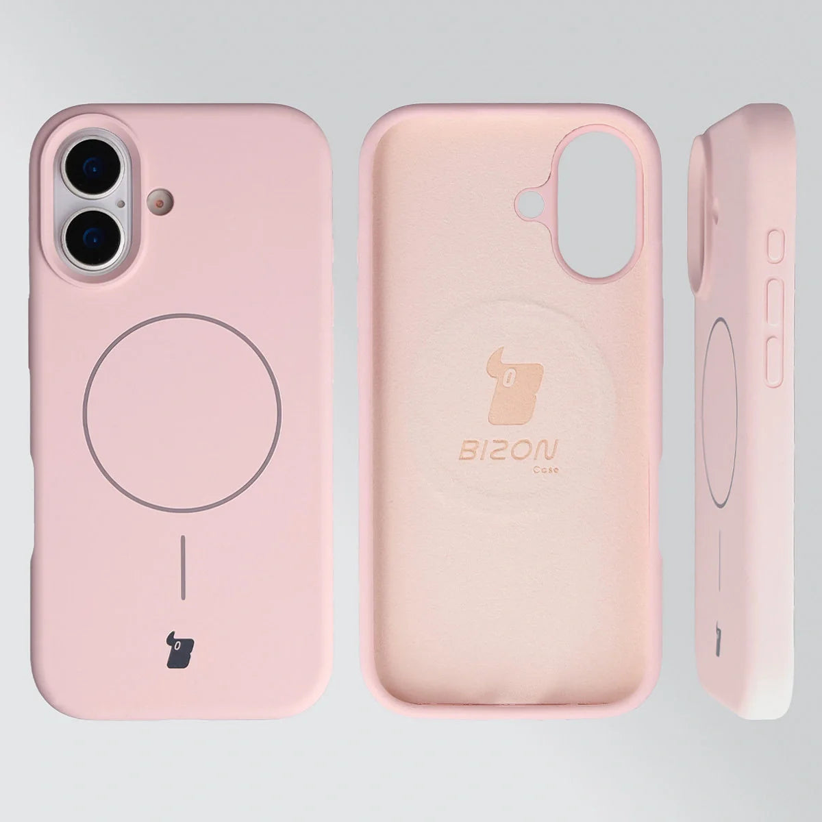 Silikon Handyhülle mit Magnetring für iPhone 17, Bizon Soft Case Magnetic, Hellrosa
