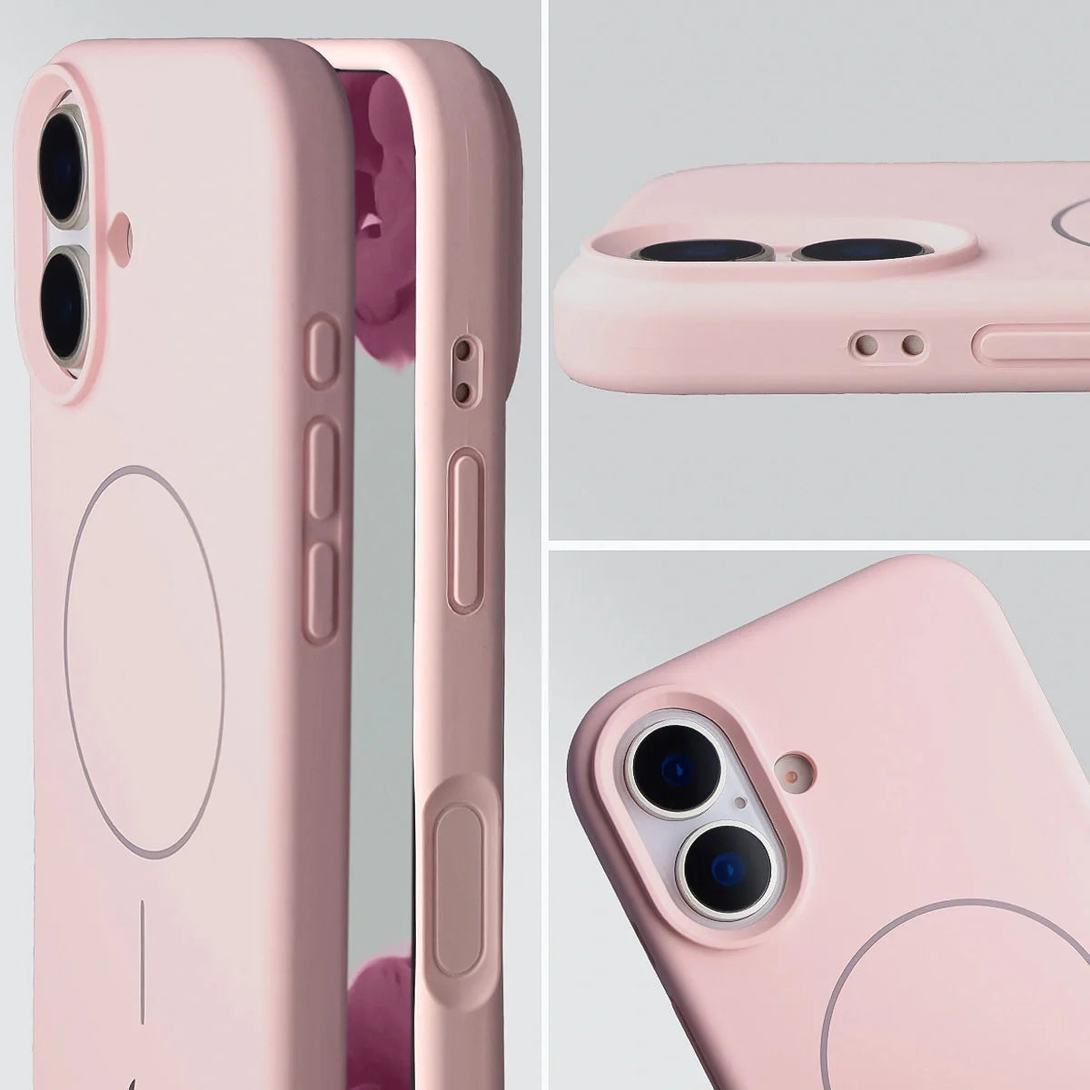Silikon Handyhülle mit Magnetring für iPhone 17, Bizon Soft Case Magnetic, Hellrosa